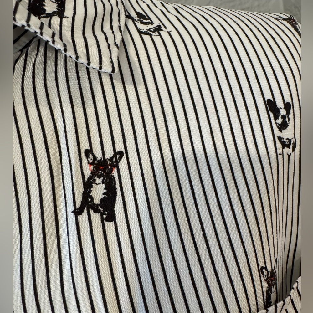 Jane + Delancey Black and White French Bulldog Print Button-Down Shirt - Picture 6 of 10